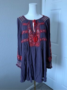 Free People Plum Tunic with White Striped Detail